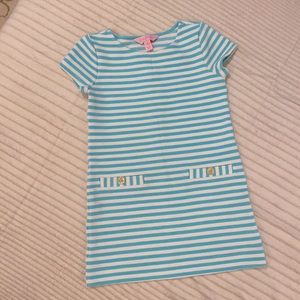 Lilly Pulitzer teal and white stripe dress. SZ 4-5